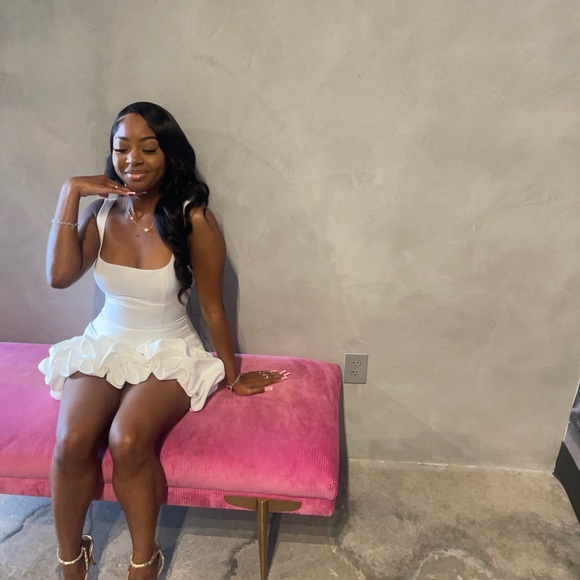 White Ruffled Mini Dress - Picture 4 of 5